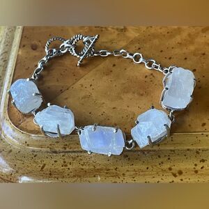 Natural Rainbow Moonstone Sterling Silver Toggle Bracelet